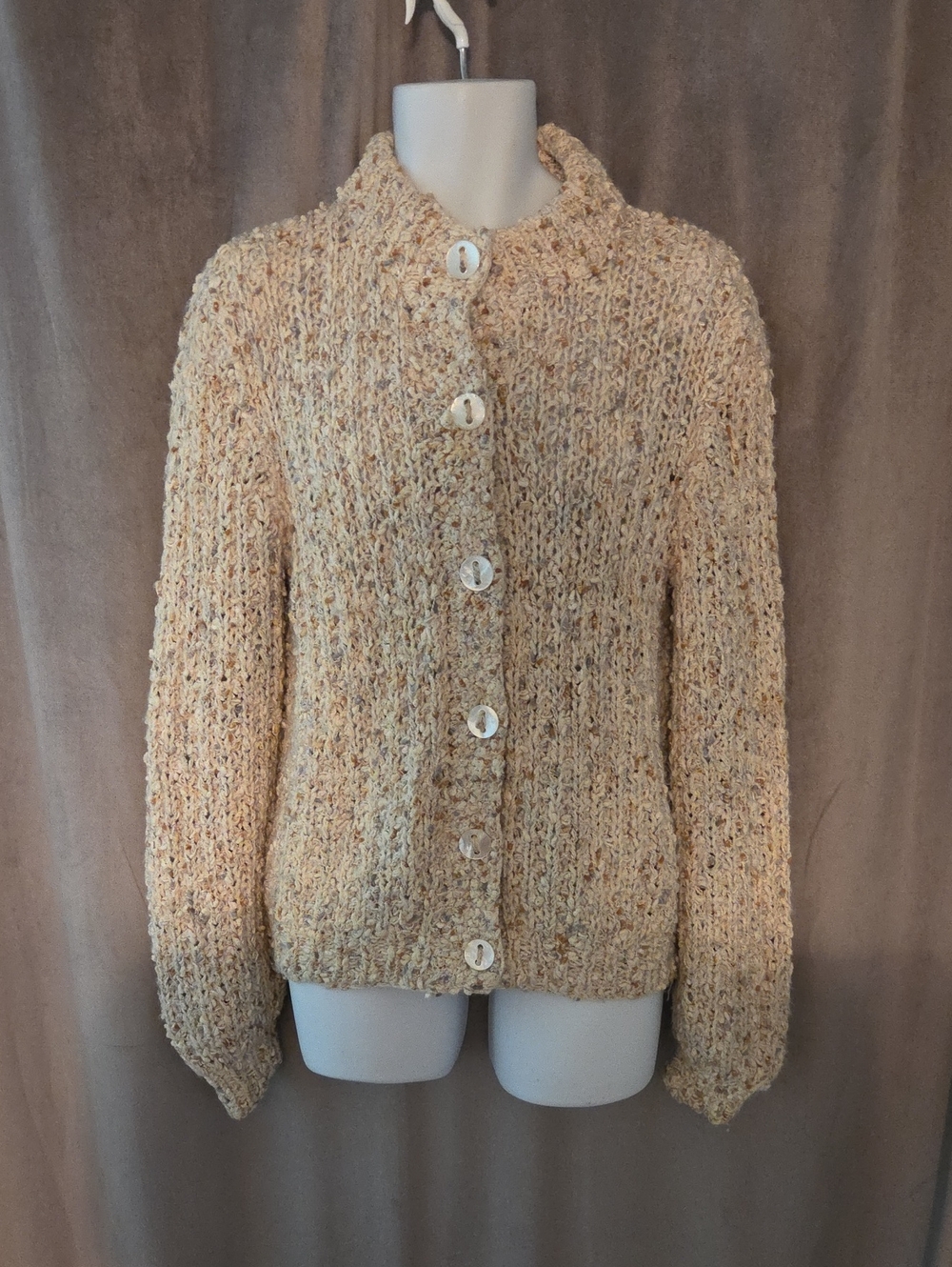 Hand Made Chunky Knit Cream Button-Up Women’s Sweater Fits 21" Ptp